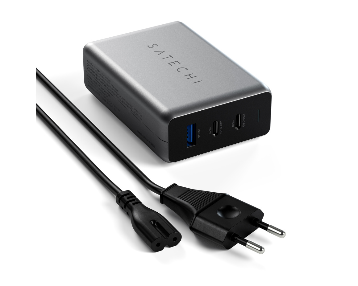 Satechi 100W GaN PD-reseladdare med dubbla USB-C och USB-A-uttag