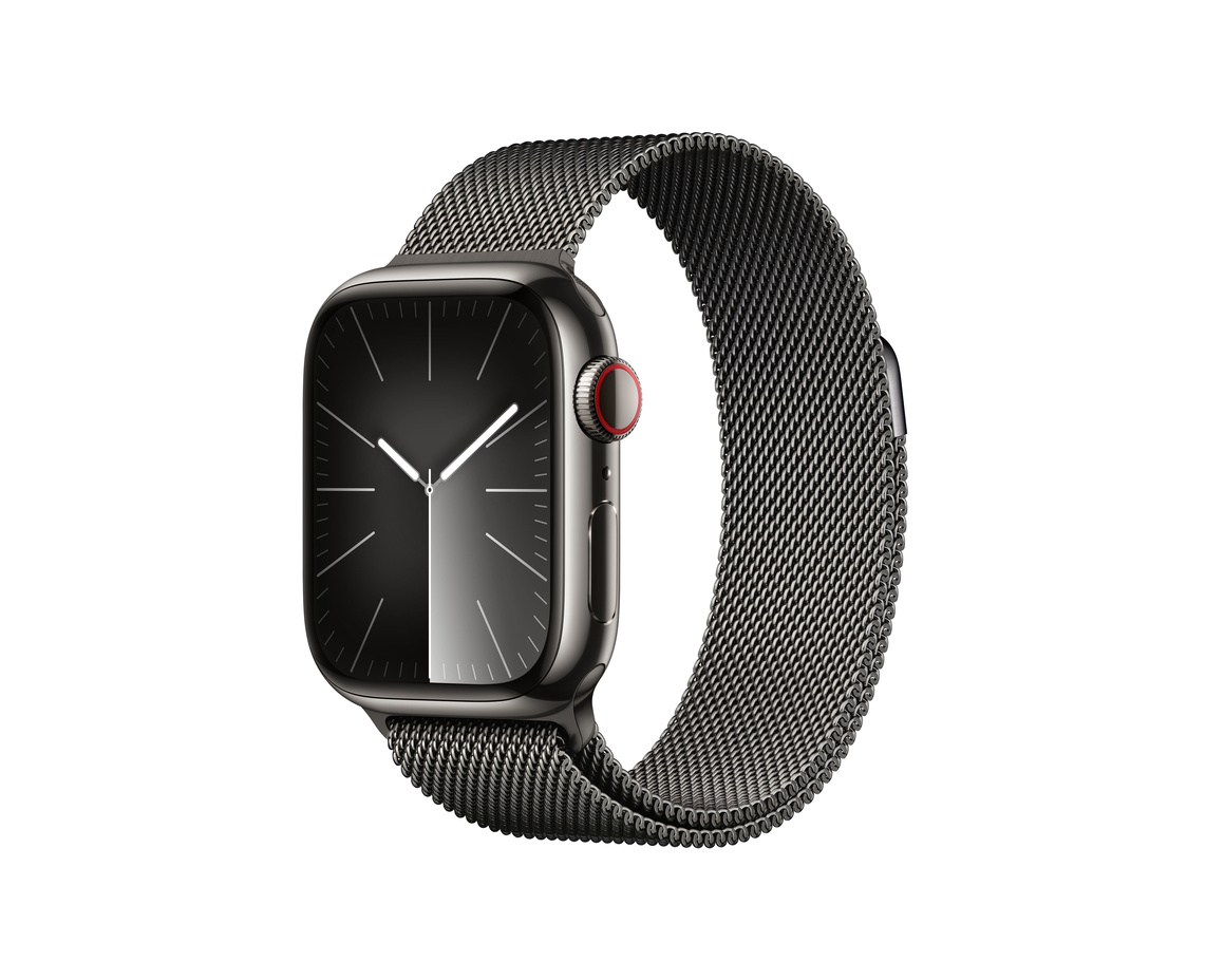 Apple Watch Series 9 Rostfri Stålboett med Milanesisk Loop Grafit 41mm