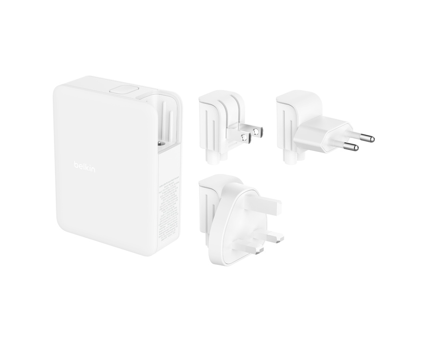 Belkin 140w 4-ports USB GaN Wall Charger med UK, EU, US plug tips