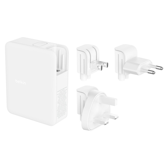 Belkin 140w 4-ports USB GaN Wall Charger med UK, EU, US plug tips