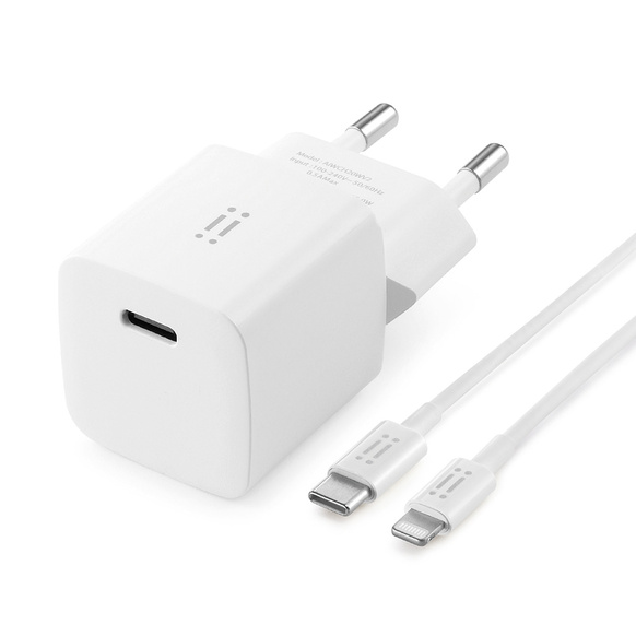 C&C - 20W PD GaN USB-C väggladdare för snabbladdning + USB-C - Lightning kabel 1m