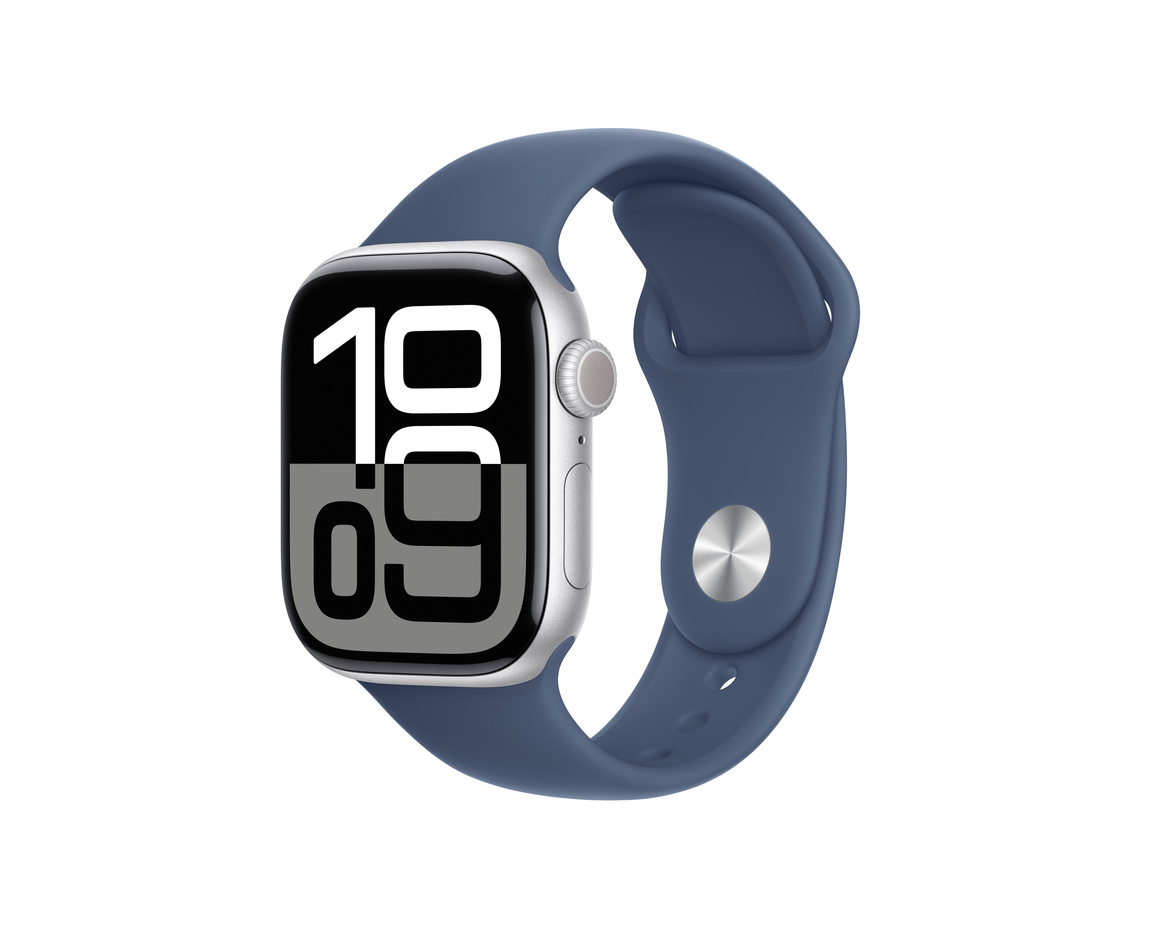 Apple Watch Series 10 GPS + Cellular 42mm Silver Aluminiumboett med Denim Sportband - S/M