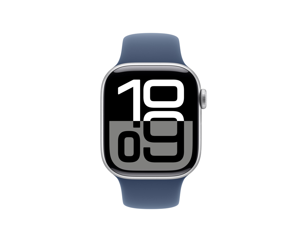 Apple Watch Series 10 GPS + Cellular 42mm Silver Aluminiumboett med Denim Sportband - S/M