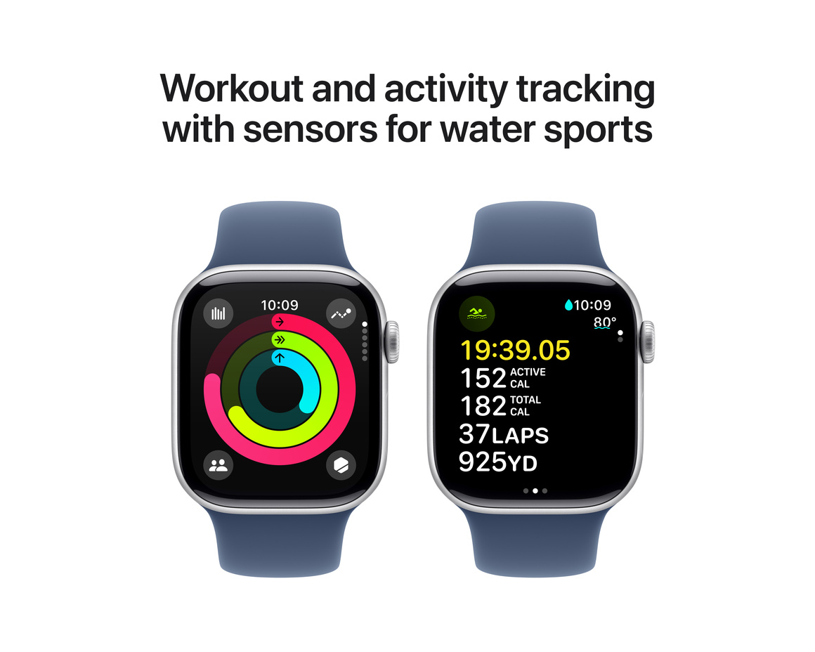 Apple Watch Series 10 GPS + Cellular 42mm Silver Aluminiumboett med Denim Sportband - S/M