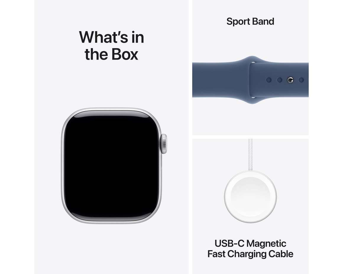 Apple Watch Series 10 GPS + Cellular 42mm Silver Aluminiumboett med Denim Sportband - S/M
