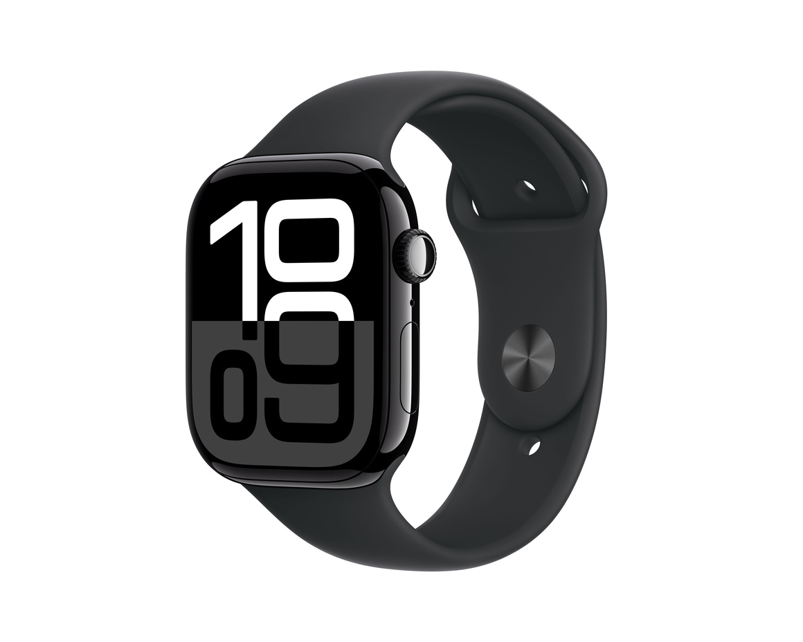 Apple Watch Series 10 GPS 46mm Gagatsvart Aluminiumboett med Svart Sportband - S/M