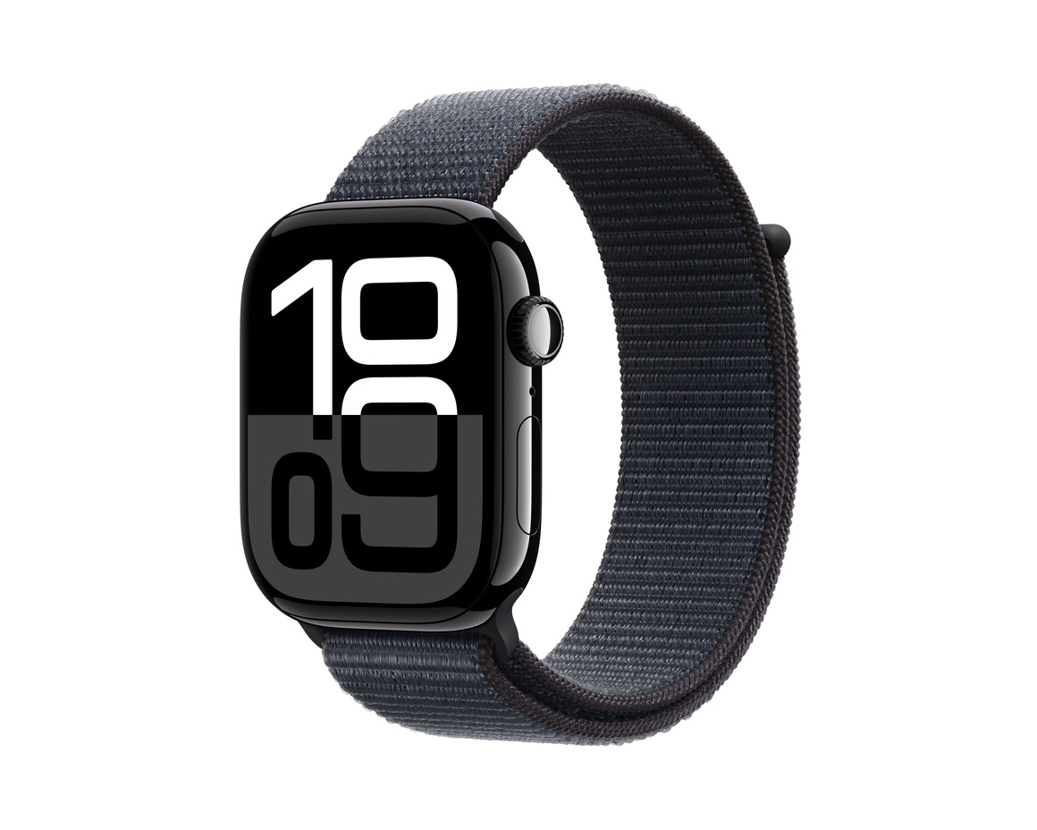 Apple Watch Series 10 GPS + Cellular 46mm Gagatsvart Aluminiumboett med Svartlila Sportloop