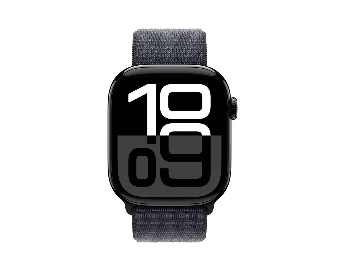 Apple Watch Series 10 GPS + Cellular 46mm Gagatsvart Aluminiumboett med Svartlila Sportloop