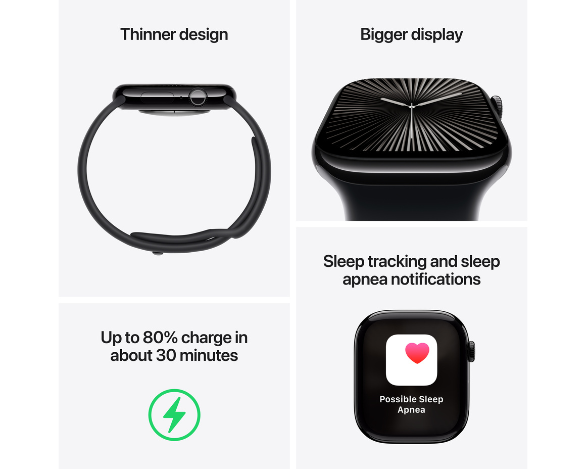 Apple Watch Series 10 GPS + Cellular 46mm Gagatsvart Aluminiumboett med Svartlila Sportloop