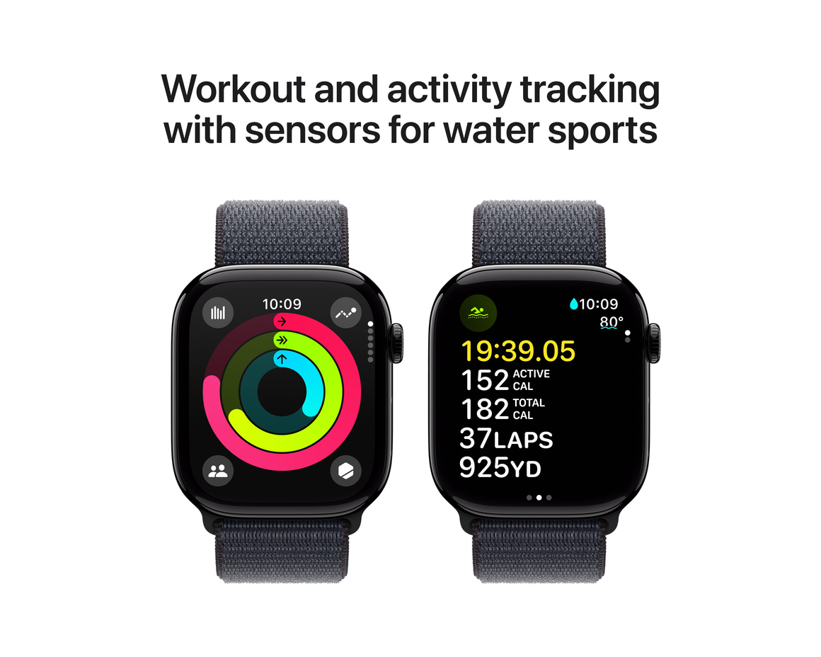 Apple Watch Series 10 GPS + Cellular 46mm Gagatsvart Aluminiumboett med Svartlila Sportloop