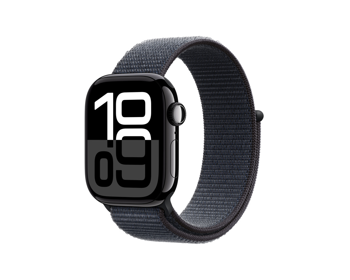 Apple Watch Series 10 GPS 42mm Gagatsvart Aluminiumboett med Svartlila Sportloop