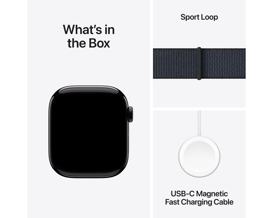 Apple Watch Series 10 GPS 42mm Gagatsvart Aluminiumboett med Svartlila Sportloop