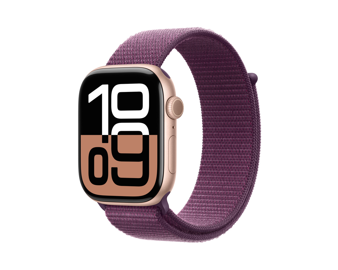 Apple Watch Series 10 GPS 46mm Roséguld Aluminiumboett med Plommon Sportloop