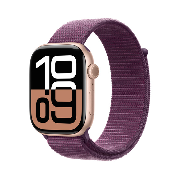 Apple Watch Series 10 GPS 46mm Roséguld Aluminiumboett med Plommon Sportloop