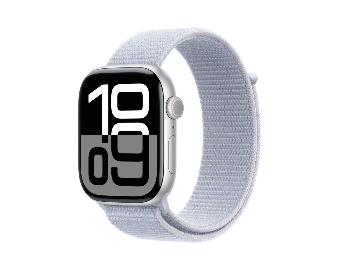 Apple Watch Series 10 GPS 46mm Silver Aluminiumboett med Dimblå Sportloop
