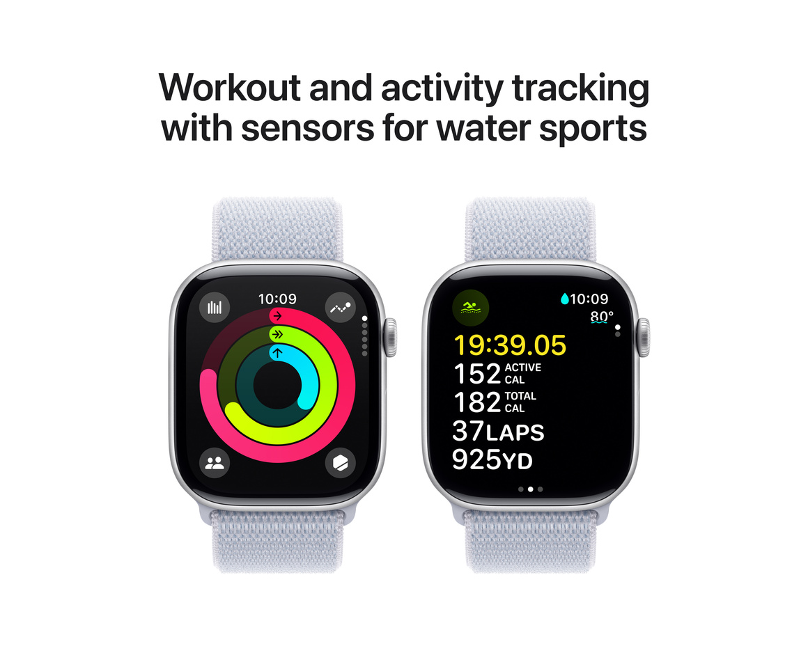 Apple Watch Series 10 GPS 46mm Silver Aluminiumboett med Dimblå Sportloop