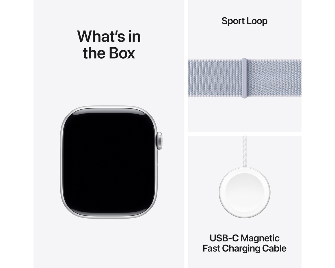 Apple Watch Series 10 GPS 46mm Silver Aluminiumboett med Dimblå Sportloop