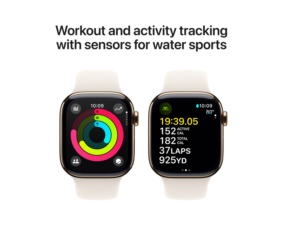 Apple Watch Series 10 GPS + Cellular 42mm Guld Titanboett med Stjärnglans Sportband - M/L