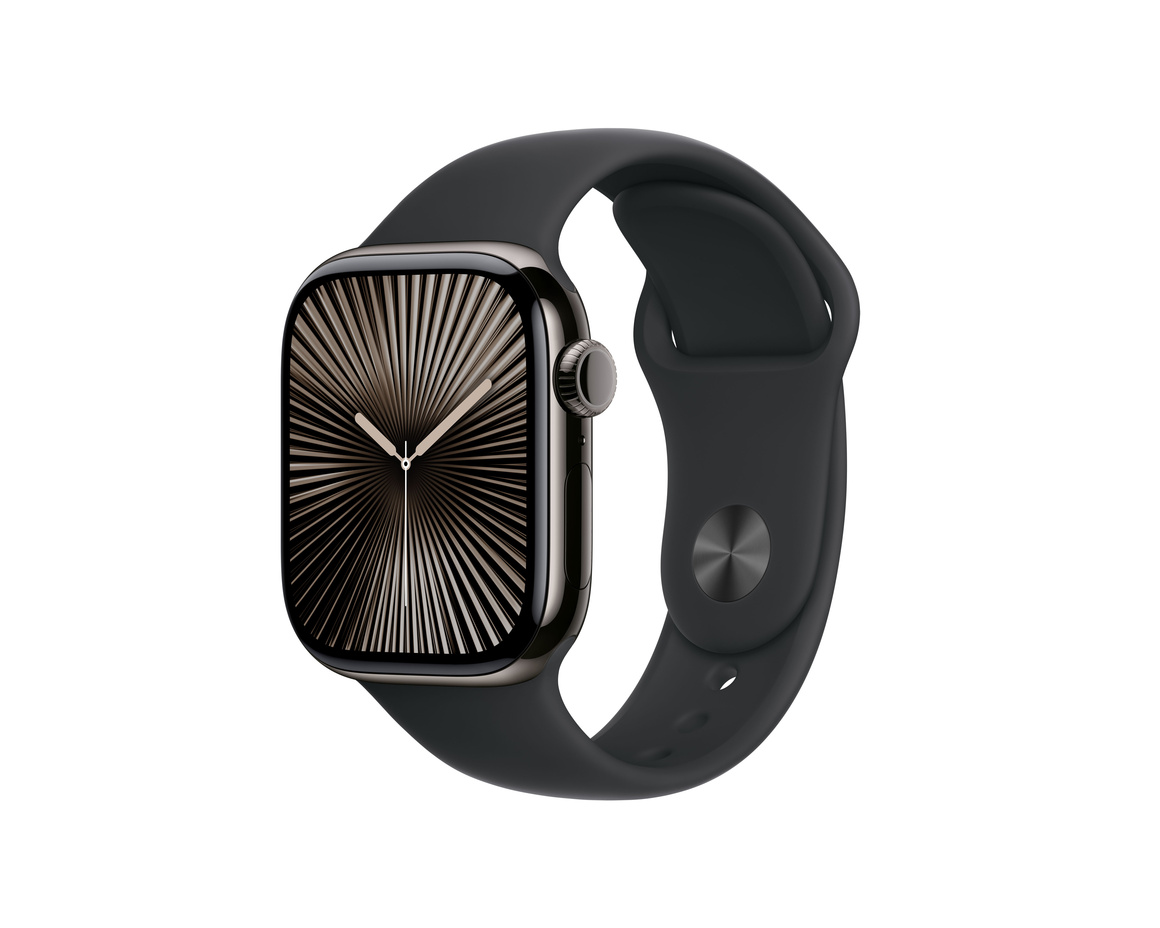 Apple Watch Series 10 GPS + Cellular 42mm Skiffer Titanboett med Svart Sportband - S/M