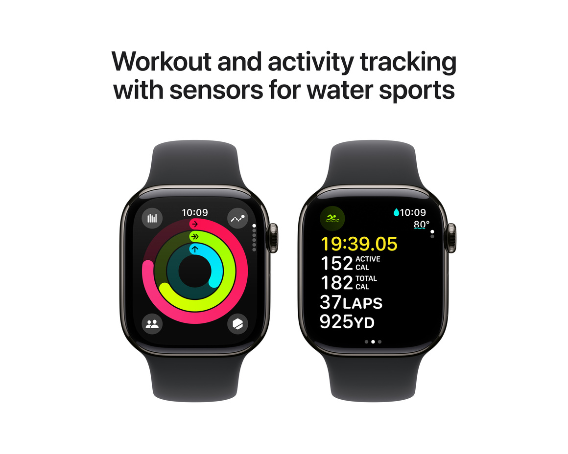 Apple Watch Series 10 GPS + Cellular 42mm Skiffer Titanboett med Svart Sportband - S/M