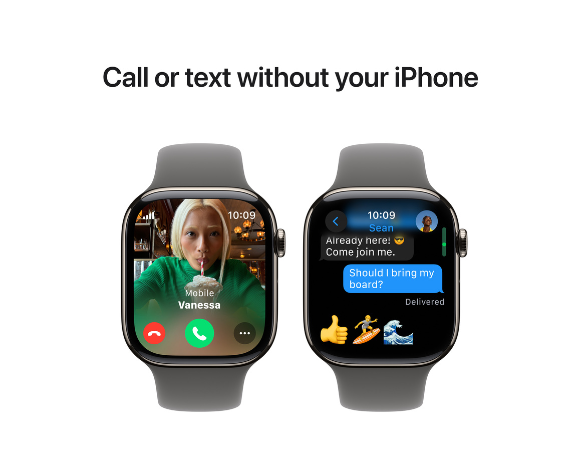 Apple Watch Series 10 GPS + Cellular 46mm Naturlig Titanboett med Granitgrå Sportband - M/L