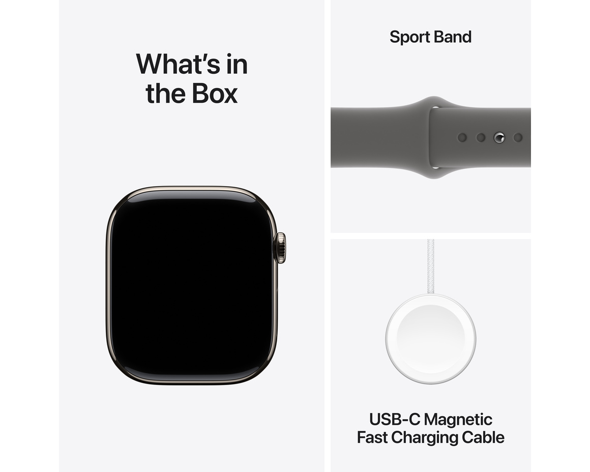 Apple Watch Series 10 GPS + Cellular 46mm Naturlig Titanboett med Granitgrå Sportband - M/L