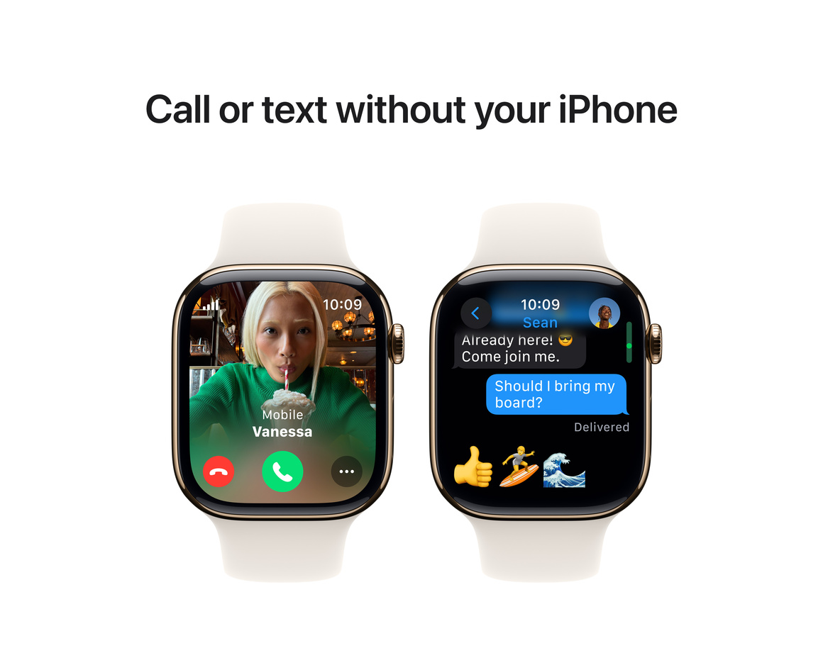 Apple Watch Series 10 GPS + Cellular 46mm Guld Titanboett med Stjärnglans Sportband - M/L