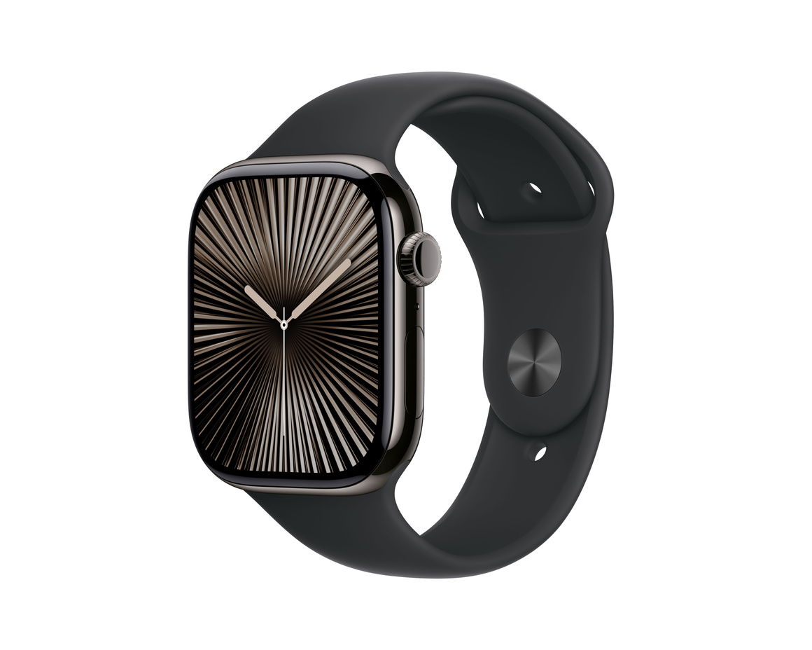 Apple Watch Series 10 GPS + Cellular 46mm Skiffer Titanboett med Svart Sportband - M/L