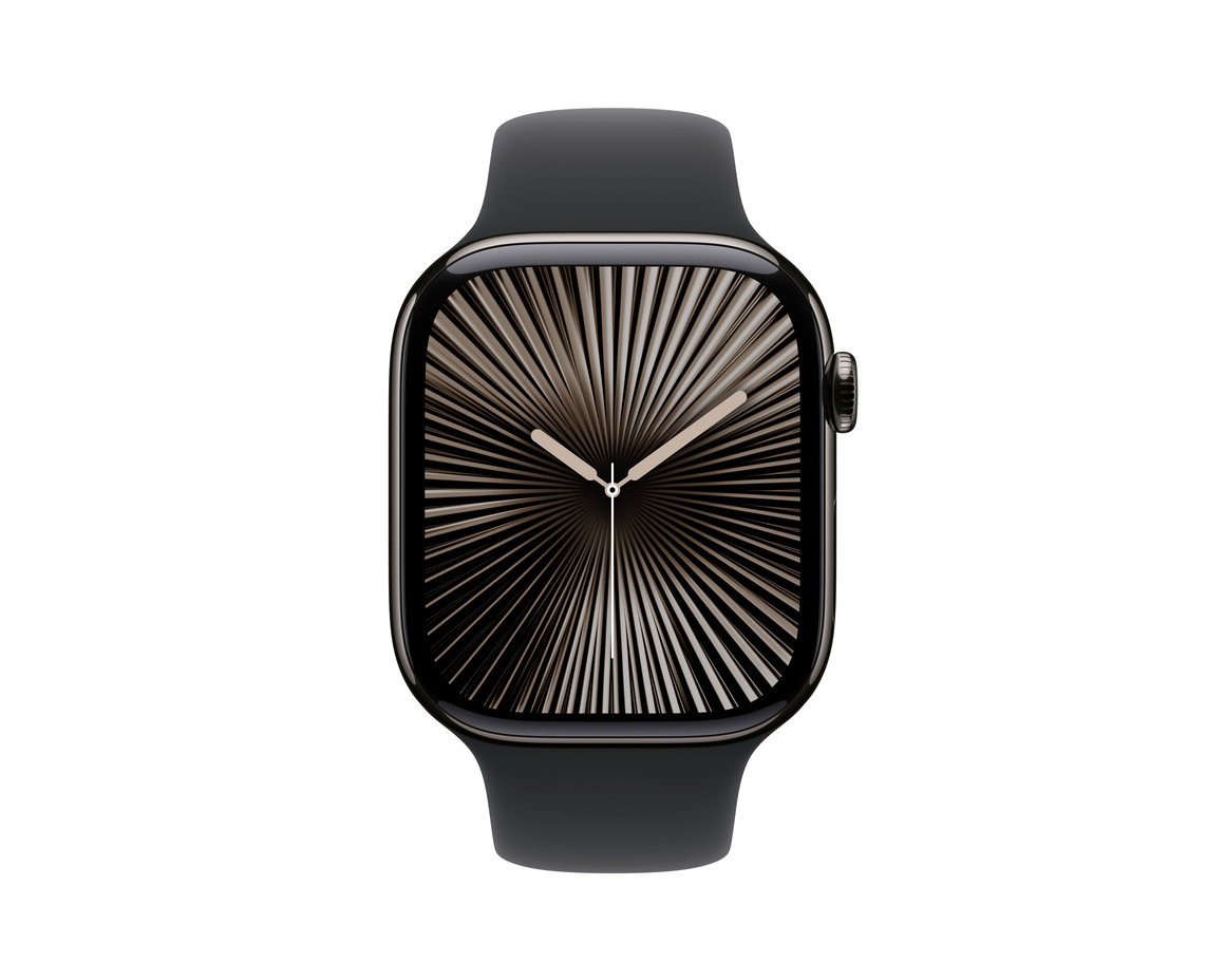 Apple Watch Series 10 GPS + Cellular 46mm Skiffer Titanboett med Svart Sportband - M/L