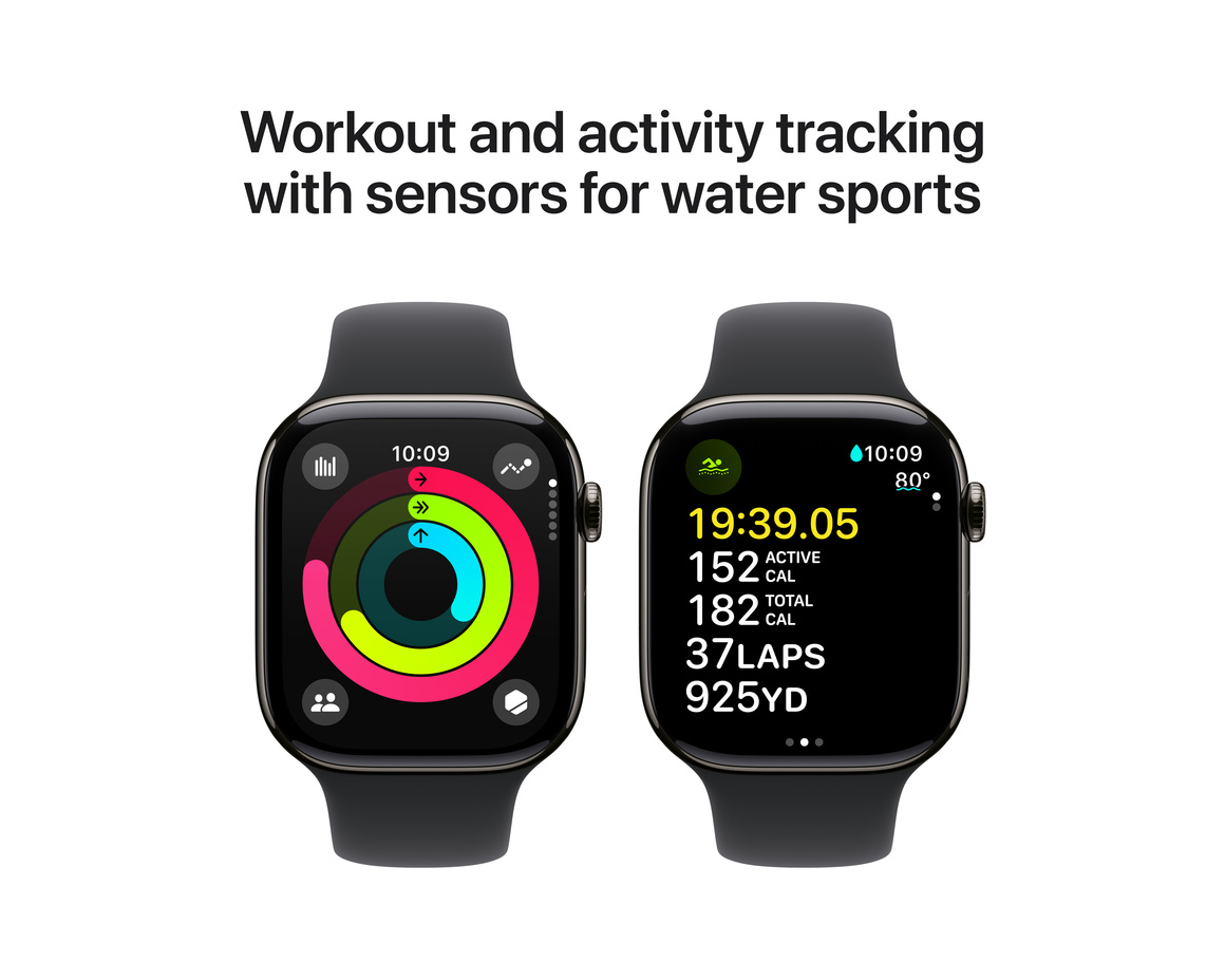 Apple Watch Series 10 GPS + Cellular 46mm Skiffer Titanboett med Svart Sportband - M/L