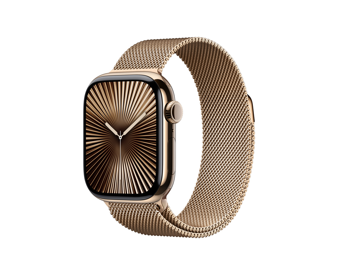 Apple Watch Series 10 GPS + Cellular 42mm Guld Titanboett med Guld Milanesisk loop