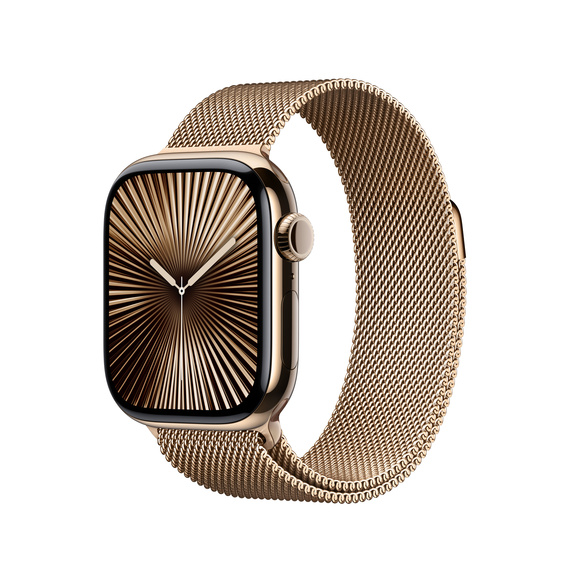 Apple Watch Series 10 GPS + Cellular 46mm Guld Titanboett med Guld Milanesisk loop - S/M
