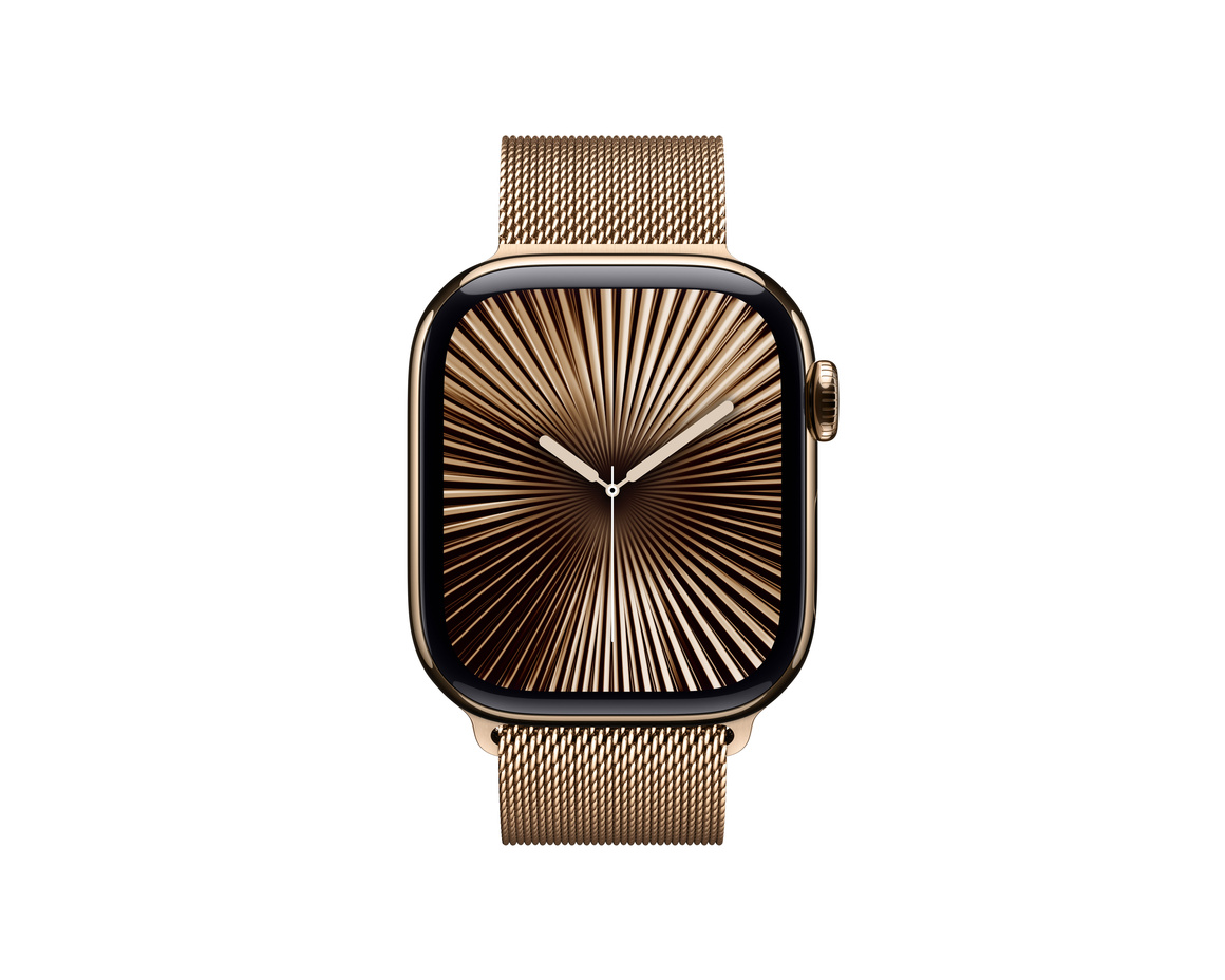 Apple Watch Series 10 GPS + Cellular 42mm Guld Titanboett med Guld Milanesisk loop