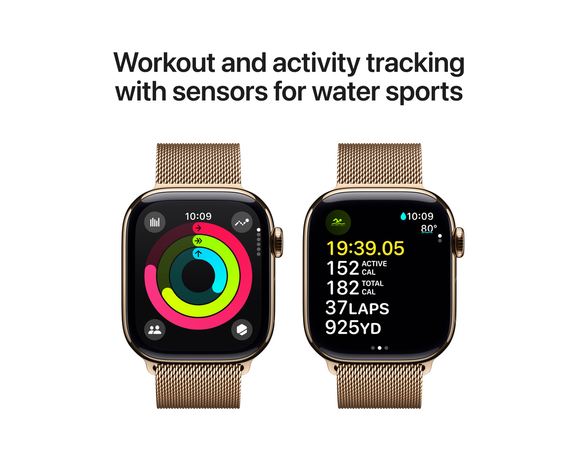 Apple Watch Series 10 GPS + Cellular 42mm Guld Titanboett med Guld Milanesisk loop