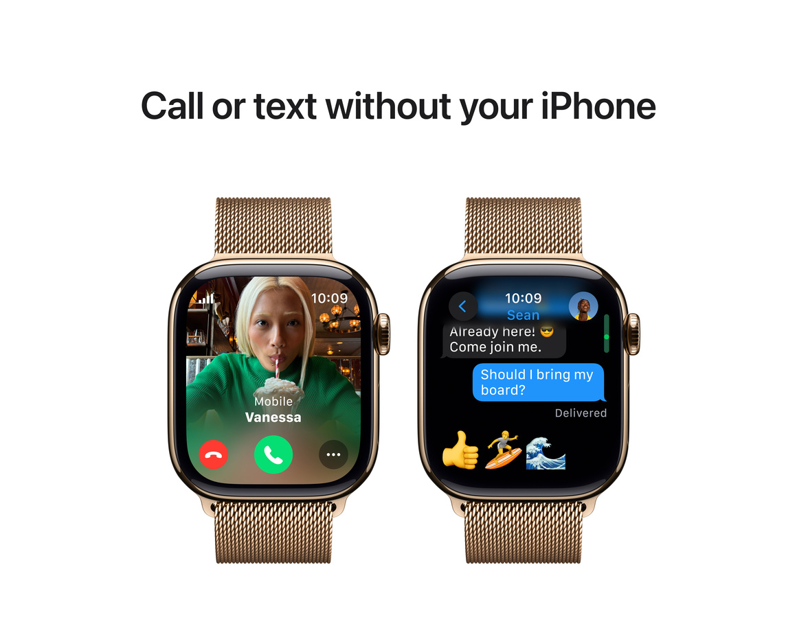 Apple Watch Series 10 GPS + Cellular 42mm Guld Titanboett med Guld Milanesisk loop