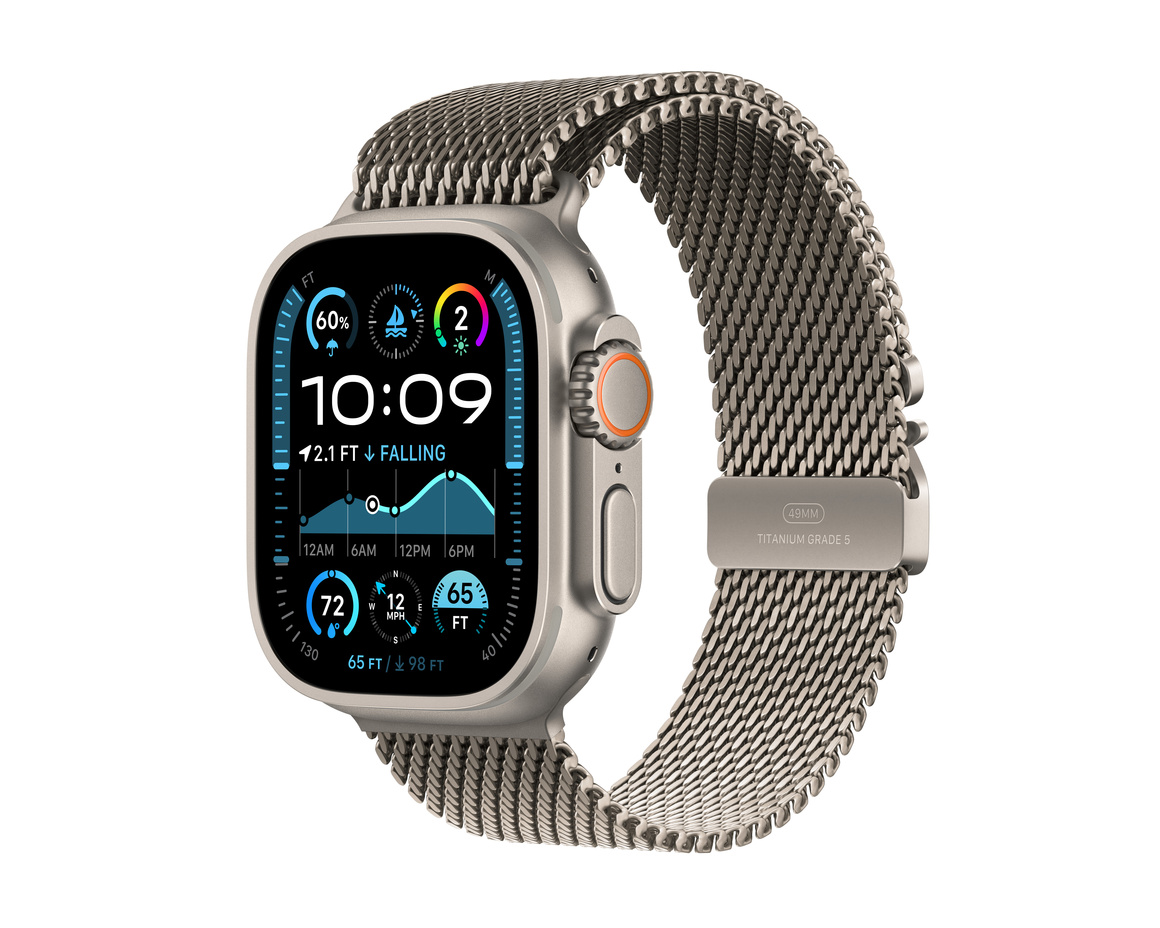 Apple Watch Ultra 2 GPS + Cellular 49mm Naturlig Titanboett med Naturlig titan Milanesisk loop Small