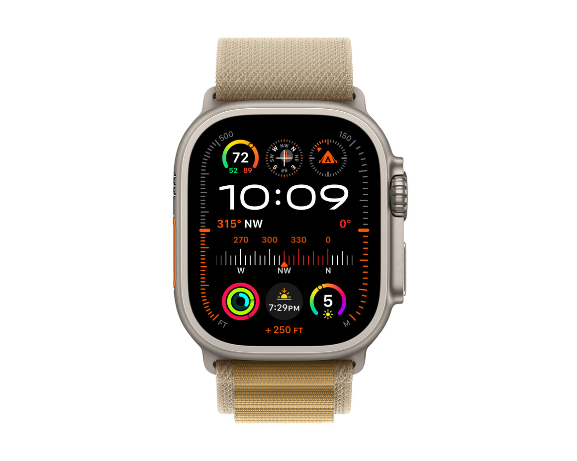 Apple Watch Ultra 2 GPS + Cellular 49mm Naturlig Titanboett med Ljusbrun Bergsloop - Small