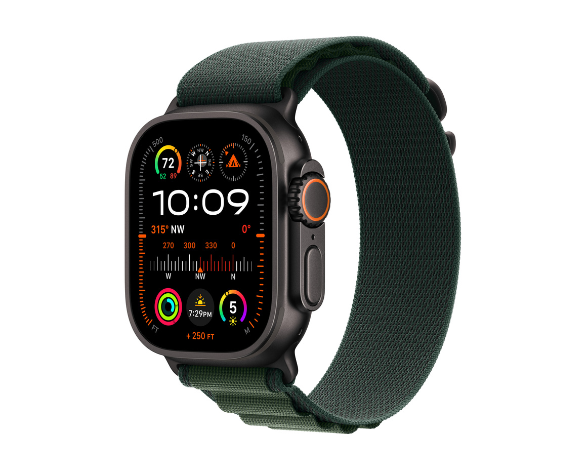 Apple Watch Ultra 2 GPS + Cellular 49mm Svart Titanboett med Mörkgrön Bergsloop - Small
