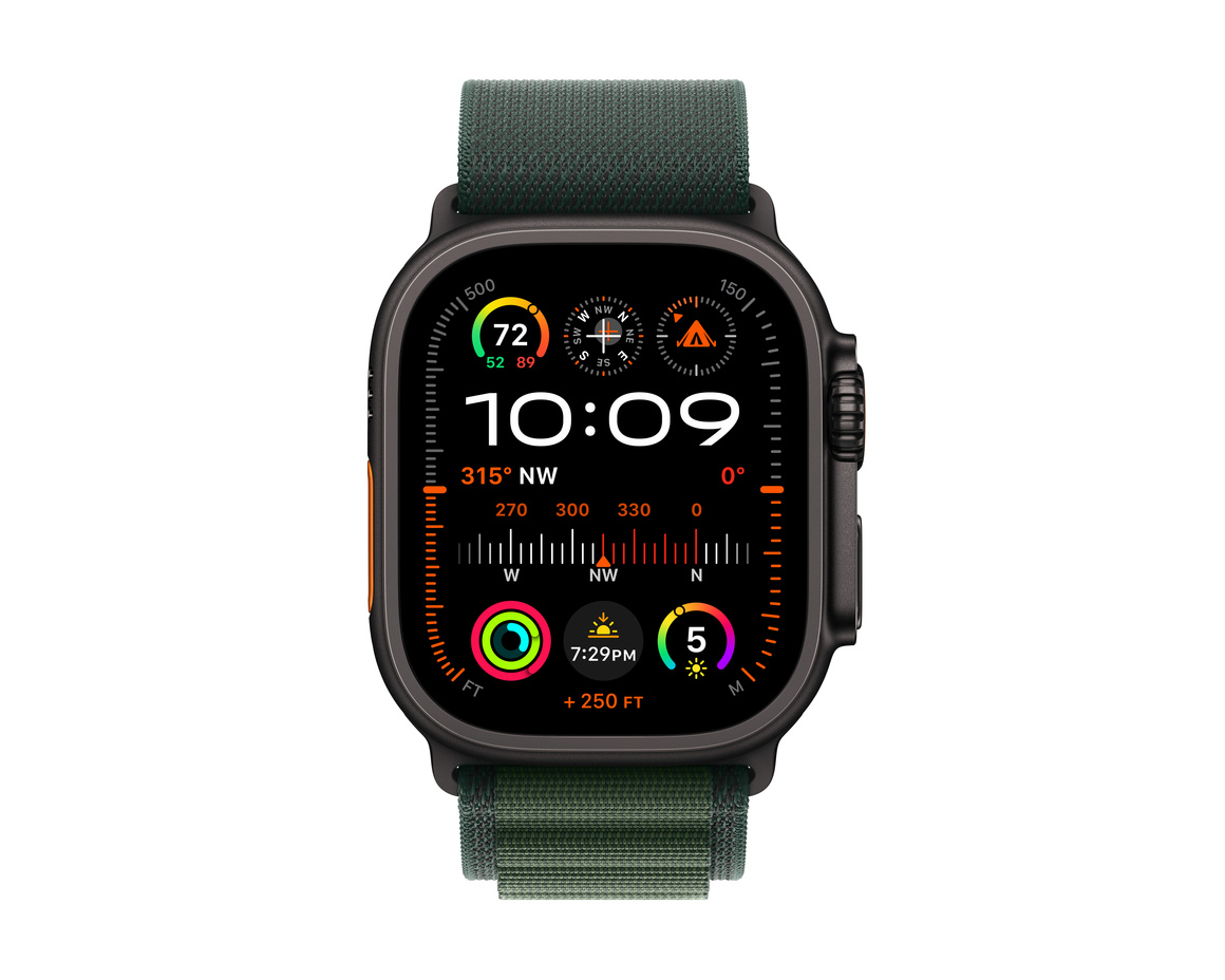 Apple Watch Ultra 2 GPS + Cellular 49mm Svart Titanboett med Mörkgrön Bergsloop - Small