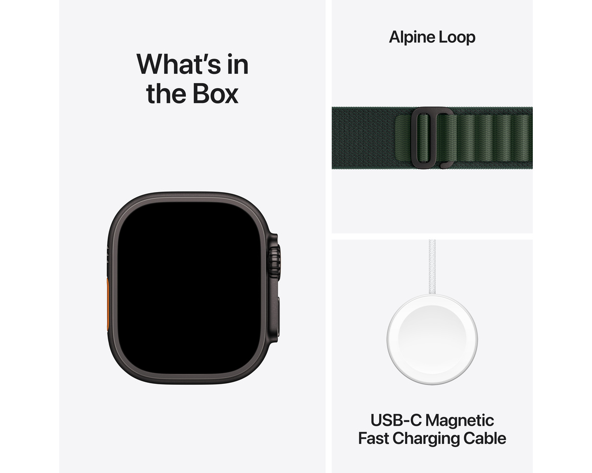 Apple Watch Ultra 2 GPS + Cellular 49mm Svart Titanboett med Mörkgrön Bergsloop - Small