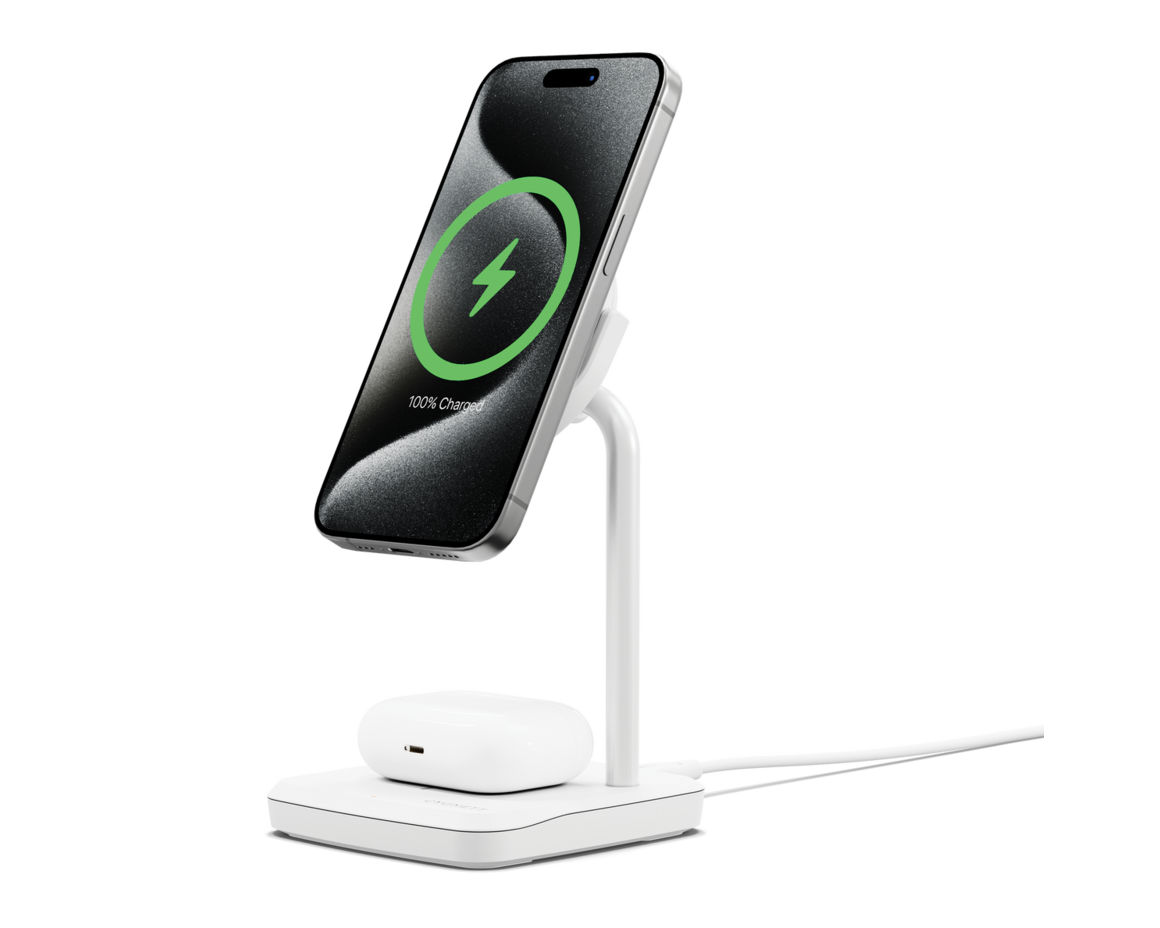 Cygnett Qi2 2-i-1 15W Trådlös Laddningsstation Vit