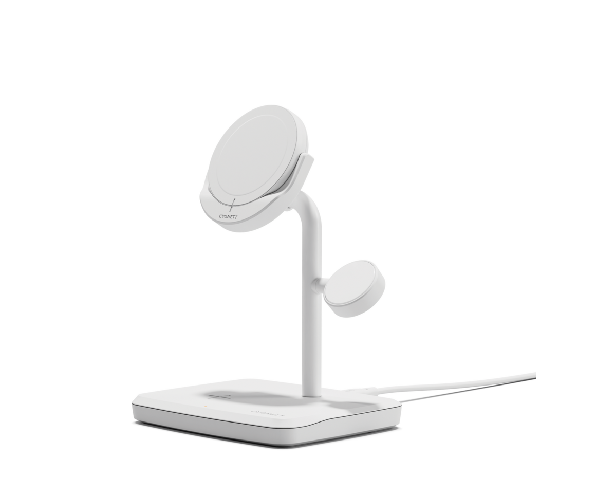 Cygnett ChargeBase 3-i-1 Qi2 Laddningsstation för iPhone, Apple Watch och AirPods Vit