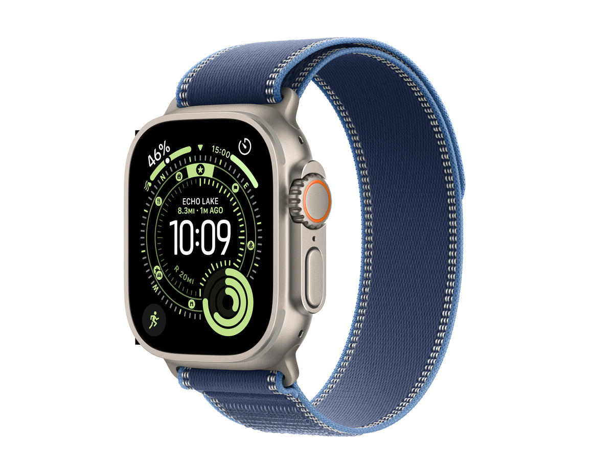 Apple Watch Ultra 3 GPS + Cellular 49mm med Blå/klarblå Terrängloop S/M