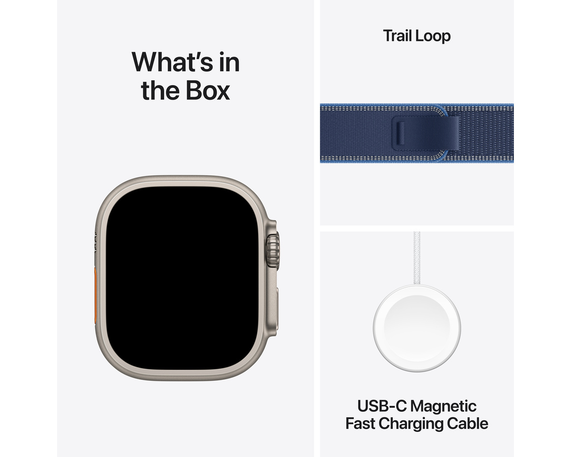 Apple Watch Ultra 3 GPS + Cellular 49mm med Blå/klarblå Terrängloop S/M