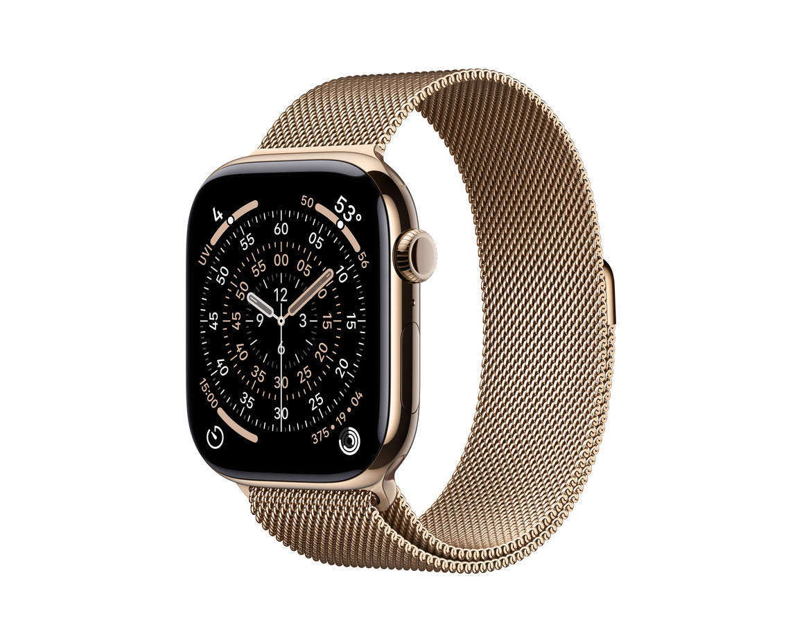 Apple Watch Series 11 Titan med Milanesisk Loop 46 mm Guld M/L