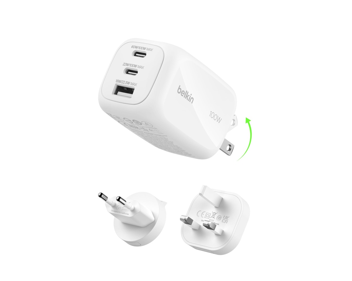 Belkin 100W 3 portar (2xUSB-C och 1xUSB-A) Väggladdare