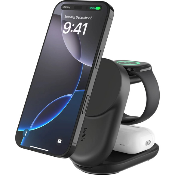 Belkin UltraCharge 3-i-1 hopfällbar magnetisk laddare med Qi2 25W