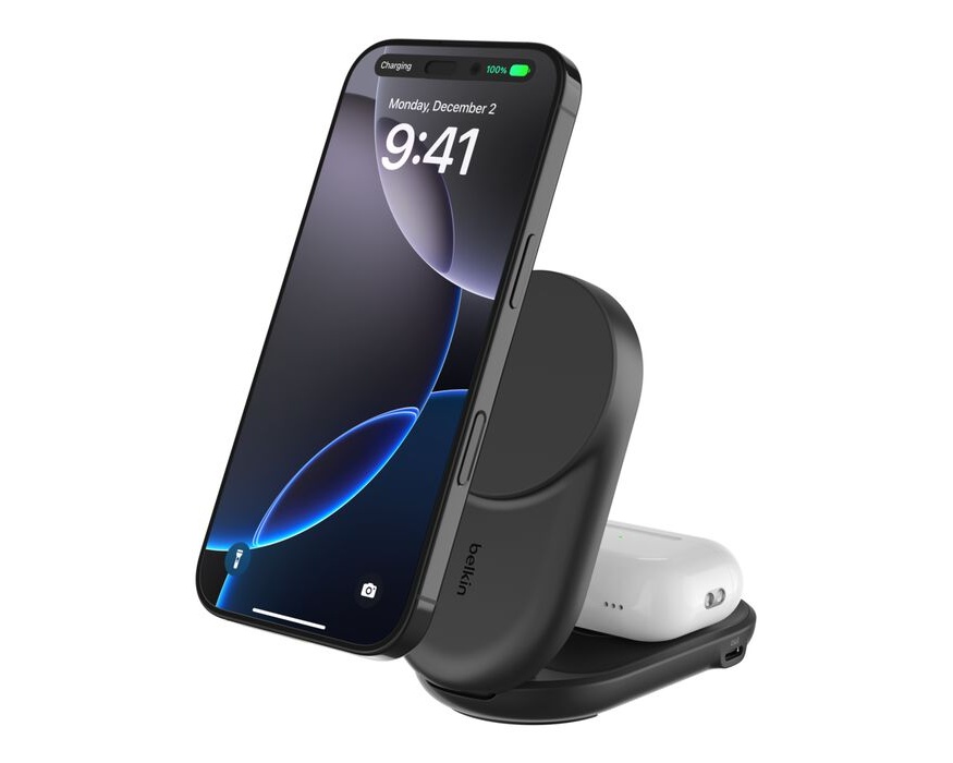 Belkin UltraCharge 2-i-1 hopfällbar magnetisk laddare med Qi2 25W Svart