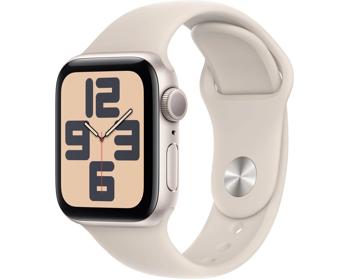 Begagnad Apple Watch SE 2023 GPS 40mm Stjärnglans Aluminiumboett med Stjärnglans Sport Band - S/M- Gradering B