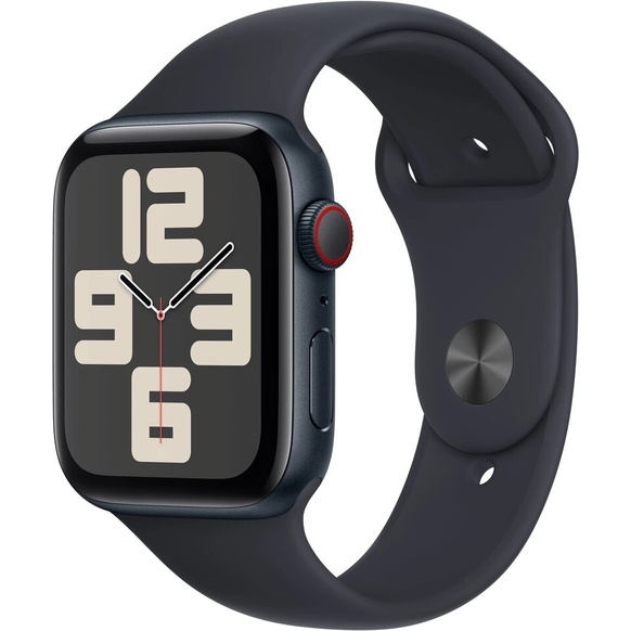 Apple Watch SE 2023 GPS + Cellular 44mm Midnatt Aluminiumboett med Midnatt Sport Band - M/L- Gradering A (begagnad)